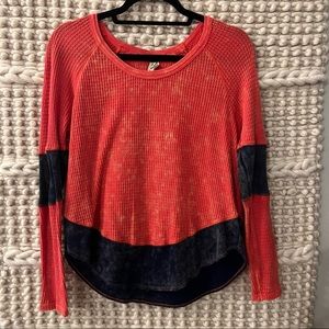 WE THE FREE Diamond Dozen Waffle Knit Color Block Thermal Shirt Orange Small